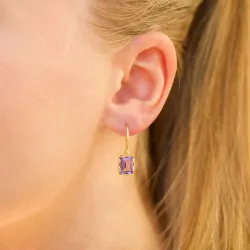fyrkantigt lila ametist örhängen i förgyllt silver - Loom Stones
