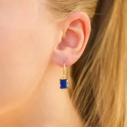 fyrkantigt blå jadesten örhängen i förgyllt silver - Loom Stones