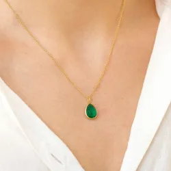 droppe mörkgrön kristall hängen i förgyllt silver - Loom Stones