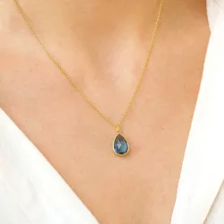 droppe mörkblå kristal hängen i förgyllt silver - Loom Stones