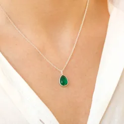 droppe mörkgrön kristall hängen i silver - Loom Stones