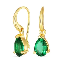 droppe mörkgrön kristall örhängen i förgyllt silver - Loom Stones