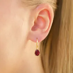 droppe röd kristal örhängen i förgyllt silver - Loom Stones