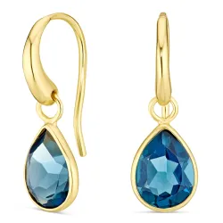 mörkblå kristal örhängen i förgyllt silver - Loom Stones