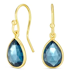 mörkblå kristal örhängen i förgyllt silver - Loom Stones