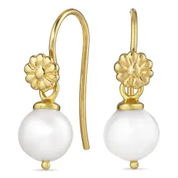 blommor pärla örhängen i förgyllt silver