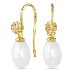 blommor pärla örhängen i förgyllt silver