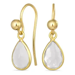 droppe klar kvarts öronkrokar i förgyllt silver