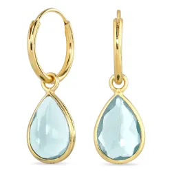 droppe ljusblå kristal creol i förgyllt silver