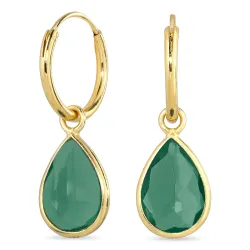 droppe grön kristal creol i förgyllt silver