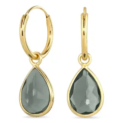 droppe mörkgrön kristall creol i förgyllt silver