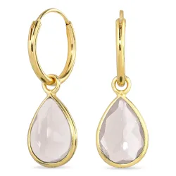 droppe vit kristal creol i förgyllt silver