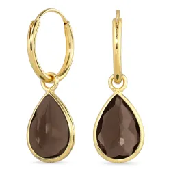 droppe rökfärgad kristal creol i förgyllt silver