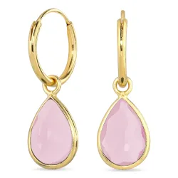 droppe rosa krystal creol i förgyllt silver