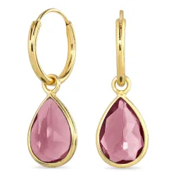 droppe rosa kristal creol i förgyllt silver