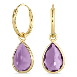 droppe lila kristal creol i förgyllt silver