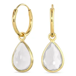 droppe klar kvarts creol i förgyllt silver