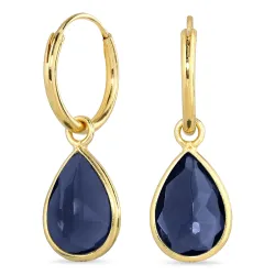 droppe safir creol i förgyllt silver