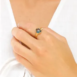 mörkblå kristal ring i förgylld mässing - Eliné