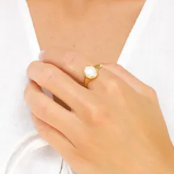 vit månsten ring i förgylld mässing