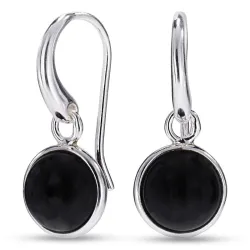 runda svart onyx örhängen i försilvrad mässing - Loom Stones