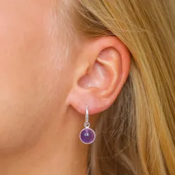 runda lila kristal örhängen i försilvrad mässing - Loom Stones