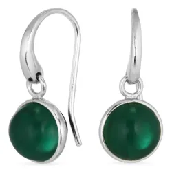 runda mörkgrön kristall örhängen i försilvrad mässing - Loom Stones