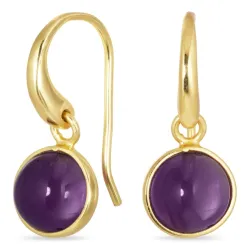 runda lila kristal örhängen i förgylld mässing - Loom Stones