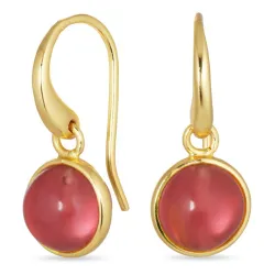 runda rosa kristal örhängen i förgylld mässing - Loom Stones