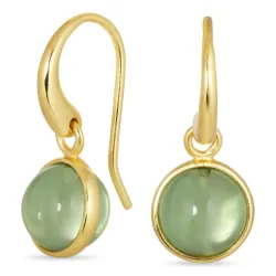 runda ljusgrön kristal örhängen i förgylld mässing - Loom Stones