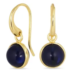 runda syntetisk blå safir örhängen i förgylld mässing - Loom Stones