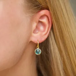 runda blå kristal örhängen i förgylld mässing - Loom Stones