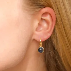 runda blå mörkblå kristal örhängen i förgylld mässing - Loom Stones