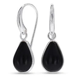 droppe svart onyx örhängen i försilvrad mässing - Loom Stones