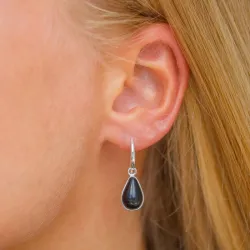 droppe svart onyx örhängen i försilvrad mässing - Loom Stones