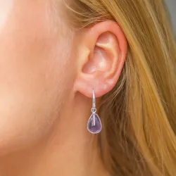 droppe lila kristal örhängen i försilvrad mässing - Loom Stones