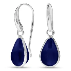 droppe syntetisk blå safir örhängen i försilvrad mässing