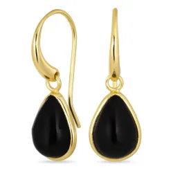 droppe svart onyx örhängen i förgylld mässing - Loom Stones