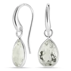 droppe ljusgrön kristal örhängen i försilvrad mässing - Loom Stones