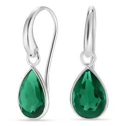 droppe mörkgrön kristall örhängen i försilvrad mässing - Loom Stones