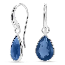 droppe blå mörkblå kristal örhängen i försilvrad mässing - Loom Stones