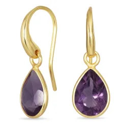 droppe lila ametist örhängen i förgylld mässing