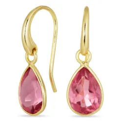 droppe rosa kristal örhängen i förgylld mässing - Loom Stones