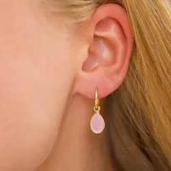 droppe rosa krystal örhängen i förgylld mässing - Loom Stones