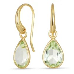 droppe ljusgrön kristal örhängen i förgylld mässing - Loom Stones