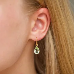 droppe ljusgrön kristal örhängen i förgylld mässing - Loom Stones