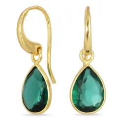 droppe mörkgrön kristall örhängen i förgylld mässing - Loom Stones