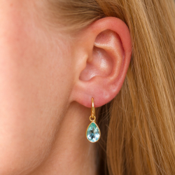 droppe blå kristal örhängen i förgylld mässing - Loom Stones