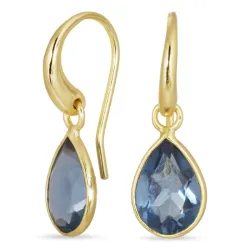 droppe blå mörkblå kristal örhängen i förgylld mässing - Loom Stones