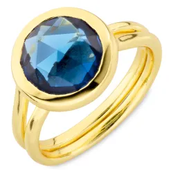 mörkblå kristal ring i förgylld mässing - Loom Stones